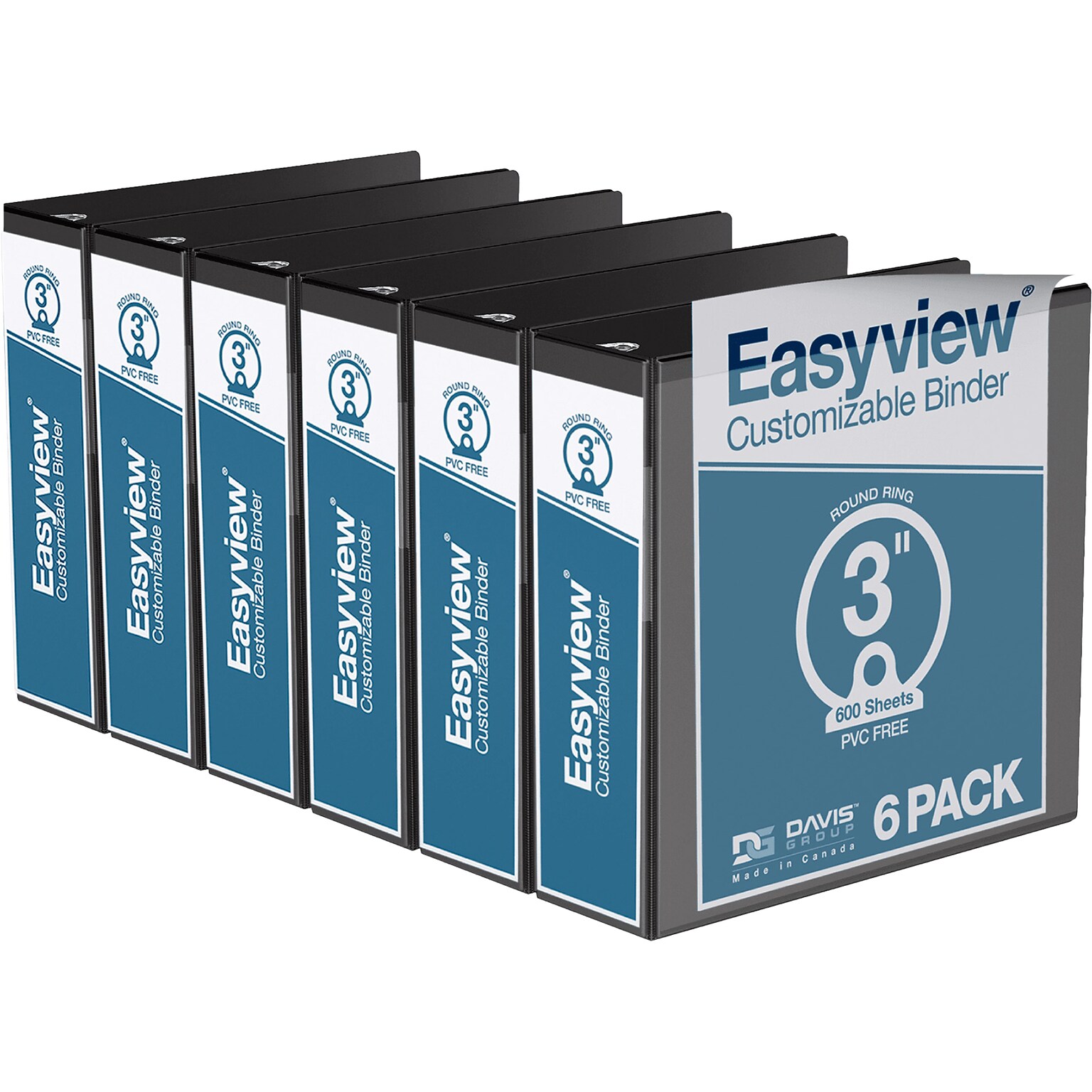 Davis Group Easyview Premium 3 3-Ring View Binders, Black, 6/Pack (8414-01-06)