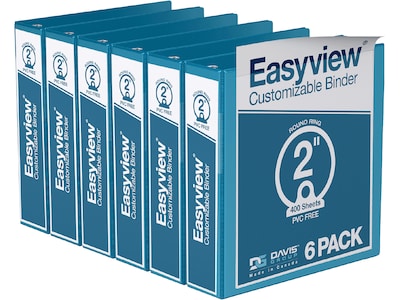 Davis Group Easyview Premium 2 3-Ring View Binders, Turquoise Blue, 6/Pack (8413-52-06)