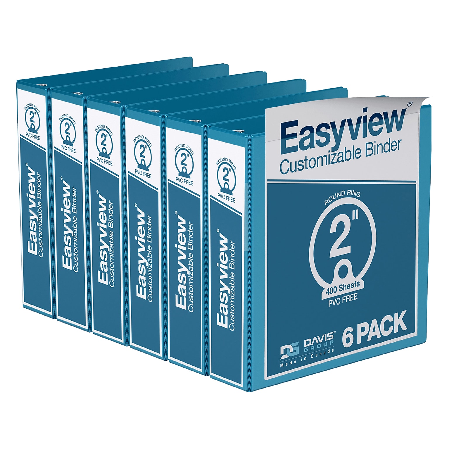 Davis Group Easyview Premium 2 3-Ring View Binders, Turquoise Blue, 6/Pack (8413-52-06)