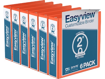 Davis Group Easyview Premium 2 3-Ring View Binders, Orange, 6/Pack (8413-19-06)