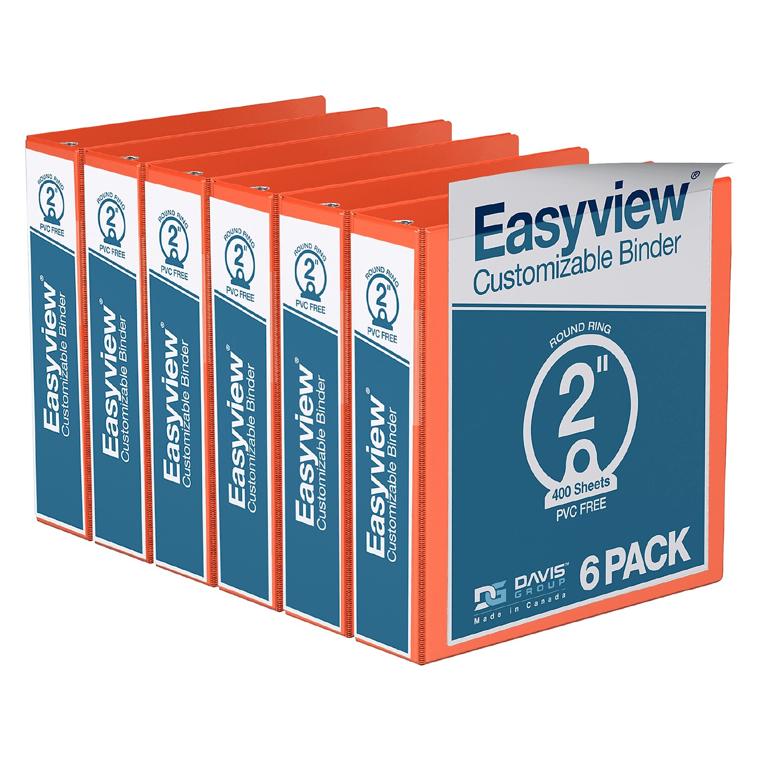 Davis Group Easyview Premium 2 3-Ring View Binders, Orange, 6/Pack (8413-19-06)