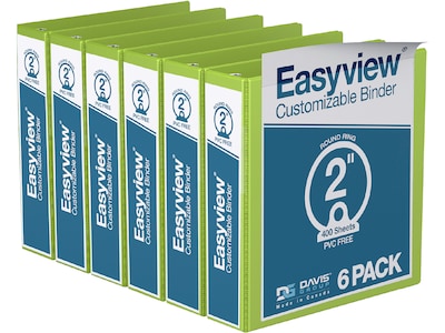 Davis Group Easyview Premium 2 3-Ring View Binders, Lime Green, 6/Pack (8413-24-06)