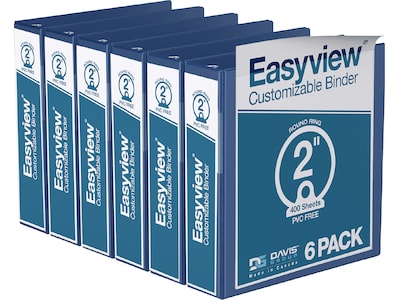 Davis Group Easyview Premium 2 3-Ring View Binders, Royal Blue, 6/Pack (8413-92-06)