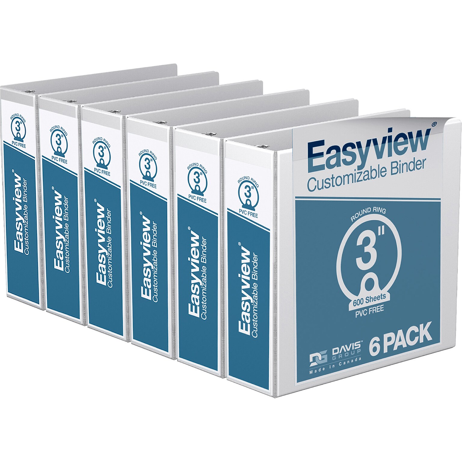 Davis Group Easyview Premium 3 3-Ring View Binders, White, 6/Pack (8414-00-06)