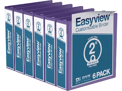 Davis Group Easyview Premium 2 3-Ring View Binders, Purple, 6/Pack (8413-69-06)