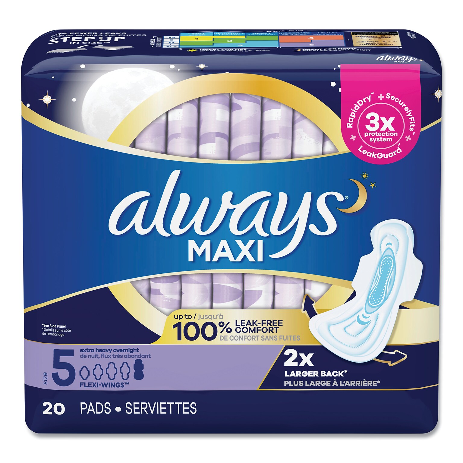 Always® Maxi Pads with Wings, Extra Heavy Overnight, 20/Pack