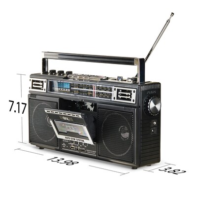 QFX Retro-Style Wireless Bluetooth Portable Cassette Player Boombox, Black (QFXJ220BT)