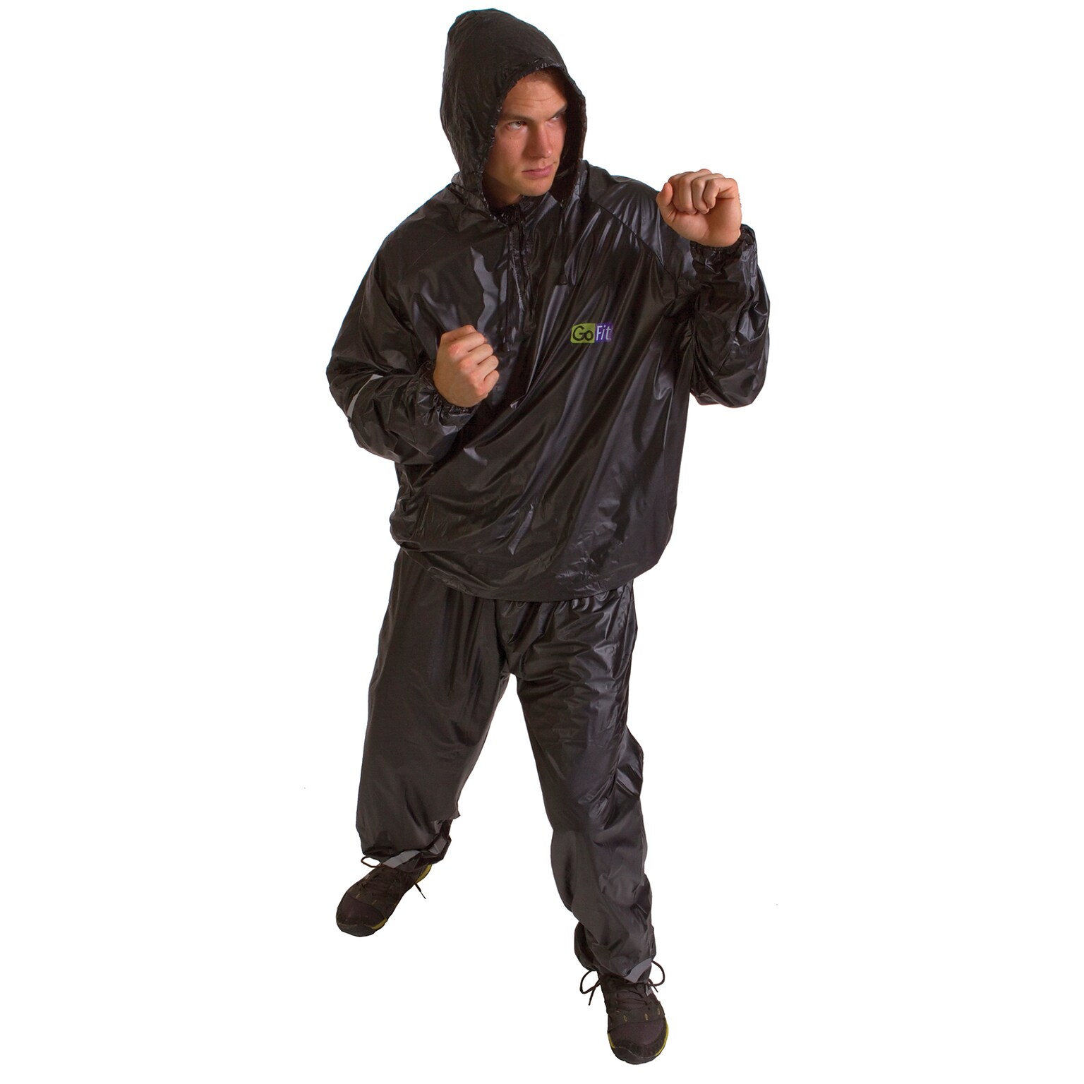 GoFit Black 2-Piece Hooded Sweat Suit, Small/Medium (GF-TTH-S/M)