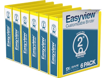Davis Group Easyview Premium 2 3-Ring View Binders, Yellow, 6/Pack (8413-05-06)
