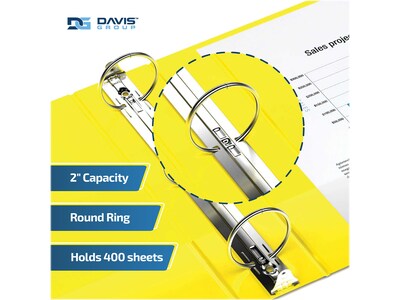 Davis Group Easyview Premium 2" 3-Ring View Binders, Yellow, 6/Pack (8413-05-06)