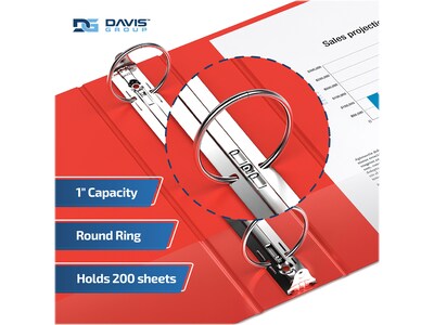 Davis Group Easyview Premium 1" 3-Ring View Binders, Red, 6/Pack (8411-03-06)