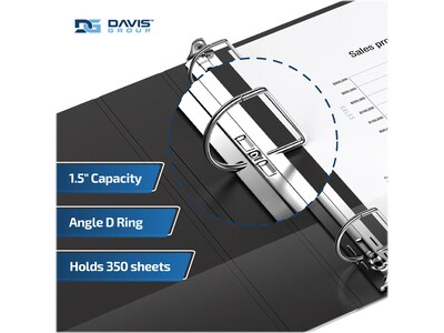 Davis Group Premium Economy 1 1/2" 3-Ring Non-View Binders, D-Ring, Black, 6/Pack (2302-01-06)