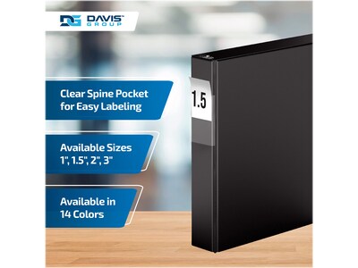 Davis Group Premium Economy 1 1/2" 3-Ring Non-View Binders, D-Ring, Black, 6/Pack (2302-01-06)