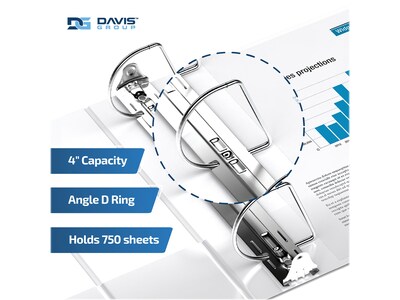 Davis Group Easyview Premium 4" 3-Ring View Binders, D-Ring, White, 4/Pack (8406-00-04)