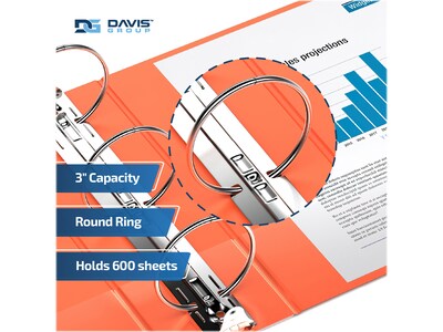 Davis Group Premium Economy 3" 3-Ring Non-View Binders, Orange, 6/Pack (2314-19-06)