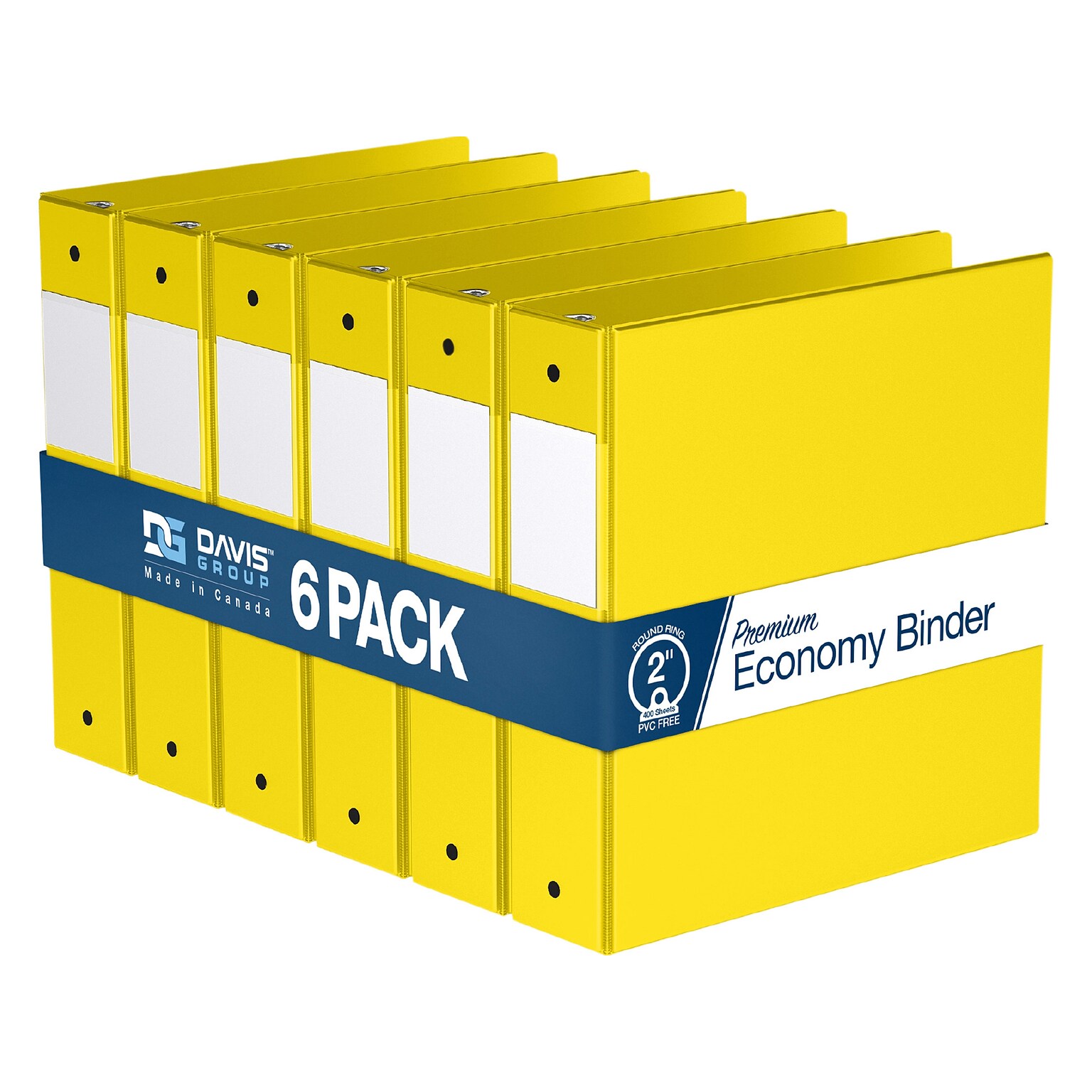 Davis Group Premium Economy 2 3-Ring Non-View Binders, Yellow, 6/Pack (2313-05-06)