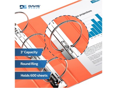 Davis Group Easyview Premium 3" 3-Ring View Binders, Orange, 6/Pack (8414-19-06)