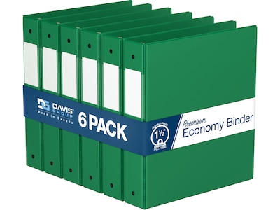 Davis Group Premium Economy 1 1/2 3-Ring Non-View Binders, Green, 6/Pack (2312-04-06)