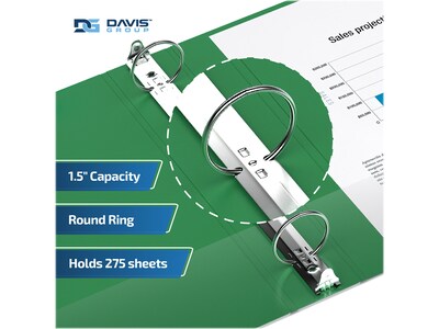 Davis Group Premium Economy 1 1/2" 3-Ring Non-View Binders, Green, 6/Pack (2312-04-06)