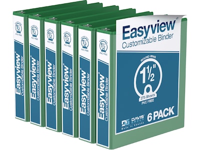 Davis Group Easyview Premium 1 1/2 3-Ring View Binders, Green, 6/Pack (8412-04-06)