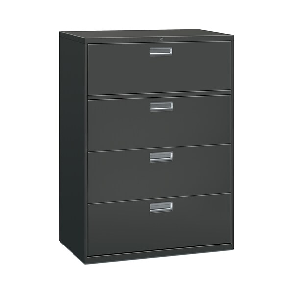 HON Brigade 600 Series 4-Drawer Lateral File Cabinet, Locking, Charcoal, Letter/Legal, 42W (H694LS)