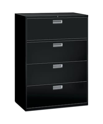 HON Brigade 600 Series 4-Drawer Lateral File Cabinet, Locking, Letter/Legal, Black, 42W (HON694LP)