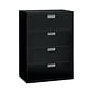 HON Brigade 600 Series 4-Drawer Lateral File Cabinet, Locking, Letter/Legal, Black, 42"W (HON694LP)