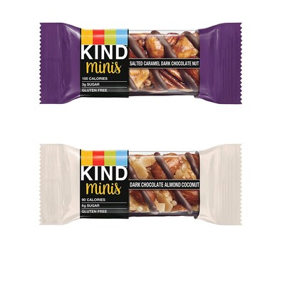 KIND Minis Bars, Salted Caramel Dark Chocolate Nut/Dark Chocolate Almond Coconut, 0.7 Oz., 20/Pack (27970)