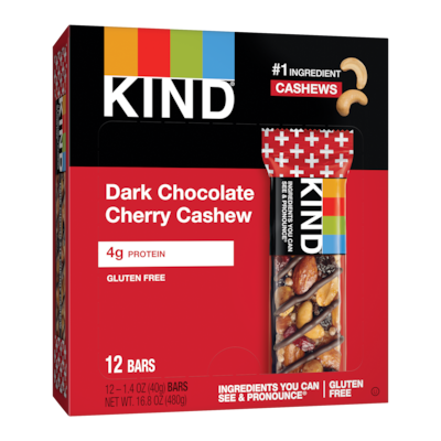 KIND PLUS Gluten Free Dark Chocolate Cherry Cashew Nut Bar, 12 Bars/Box (PHW17250)