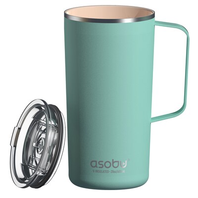 ASOBU Stainless Steel Double Wall Insulated Travel Mug, 20 oz., Mint (ADNANASM90MINT)