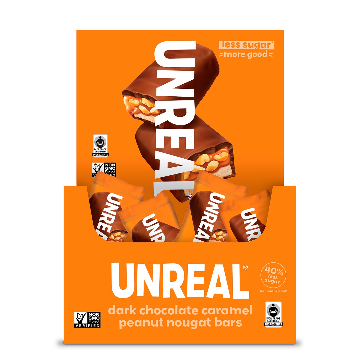 Unreal Dark Chocolate Caramel Peanut Nougat Bars, 0.67 Oz., 40 Ct.