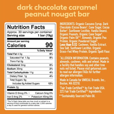 Unreal Dark Chocolate Caramel Peanut Nougat Bars, 0.67 Oz., 40 Ct.