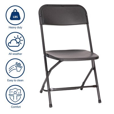 Flash Furniture Hercules™ Plastic Big and Tall Commercial Folding Chair, Black, 4/Pack (4LEL3WBK)