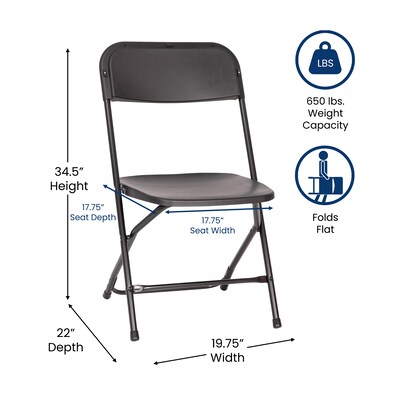 Flash Furniture Hercules™ Plastic Big and Tall Commercial Folding Chair, Black, 4/Pack (4LEL3WBK)