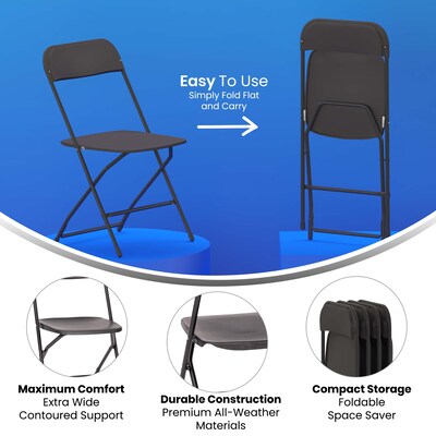 Flash Furniture Hercules™ Plastic Big and Tall Commercial Folding Chair, Black, 4/Pack (4LEL3WBK)