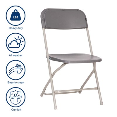 Flash Furniture Hercules™ Plastic Big and Tall Commercial Folding Chair, Gray, 4/Pack (4LEL3WGY)