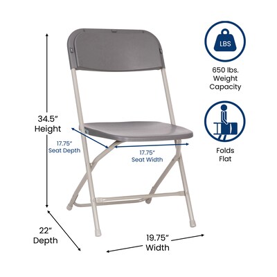Flash Furniture Hercules™ Plastic Big and Tall Commercial Folding Chair, Gray, 4/Pack (4LEL3WGY)