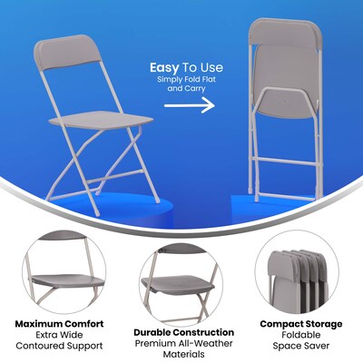 Flash Furniture Hercules™ Plastic Big and Tall Commercial Folding Chair, Gray, 4/Pack (4LEL3WGY)