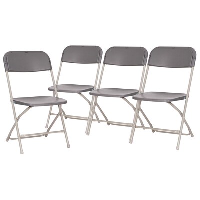 Flash Furniture Hercules™ Plastic Big and Tall Commercial Folding Chair, Gray, 4/Pack (4LEL3WGY)