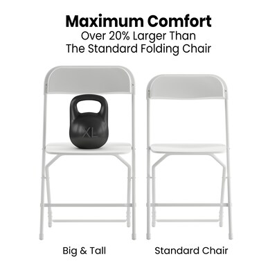 Flash Furniture Hercules™ Plastic Big and Tall Commercial Folding Chair, White, 4/Pack (4LEL3WWH)