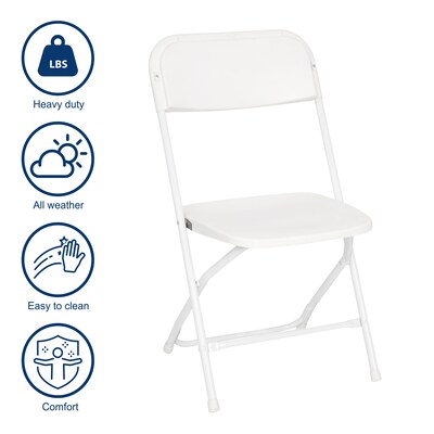 Flash Furniture Hercules™ Plastic Big and Tall Commercial Folding Chair, White, 4/Pack (4LEL3WWH)