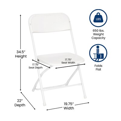 Flash Furniture Hercules™ Plastic Big and Tall Commercial Folding Chair, White, 4/Pack (4LEL3WWH)