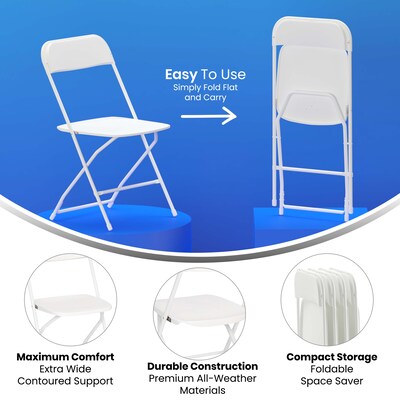 Flash Furniture Hercules™ Plastic Big and Tall Commercial Folding Chair, White, 4/Pack (4LEL3WWH)