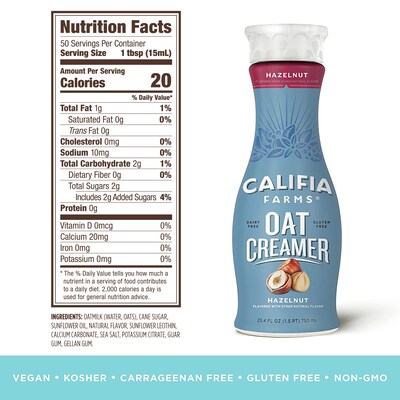 Califia Farms Hazelnut Oat Creamer, 25.4 Oz, 2PK