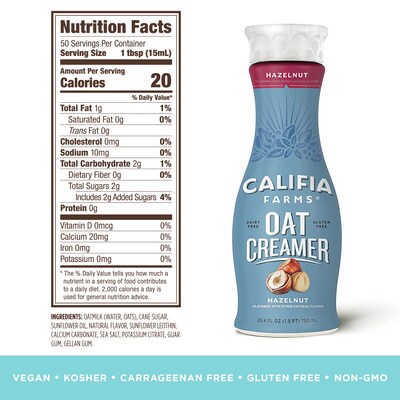Califia Farms Hazelnut/Vanilla Oat Creamer Variety, 25.4 Oz, 2 Pack