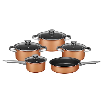 Brentwood 9-Piece Nonstick Copper-Clad Cookware Set with Glass Lids, (BPS-309C)