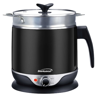 Brentwood 1.9-Qt. 600-Watt Stainless Steel Cordless Electric Hot Pot Cooker and Food Steamer with Swivel Base, Black (HP-3019BK)