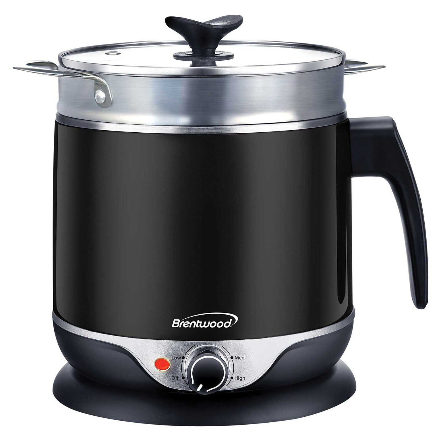Brentwood 1.9-Qt. 600-Watt Stainless Steel Cordless Electric Hot Pot Cooker and Food Steamer with Swivel Base, Black (HP-3019BK)
