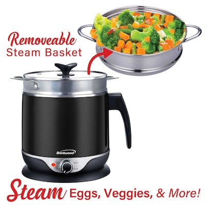 Brentwood 1.9-Qt. 600-Watt Stainless Steel Cordless Electric Hot Pot Cooker and Food Steamer with Swivel Base, Black (HP-3019BK)