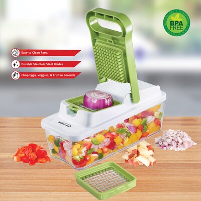 Brentwood Food Chopper and Vegetable Dicer with 6.75-Cup Storage Container and Stainless Steel Blades, (KA-5022G)